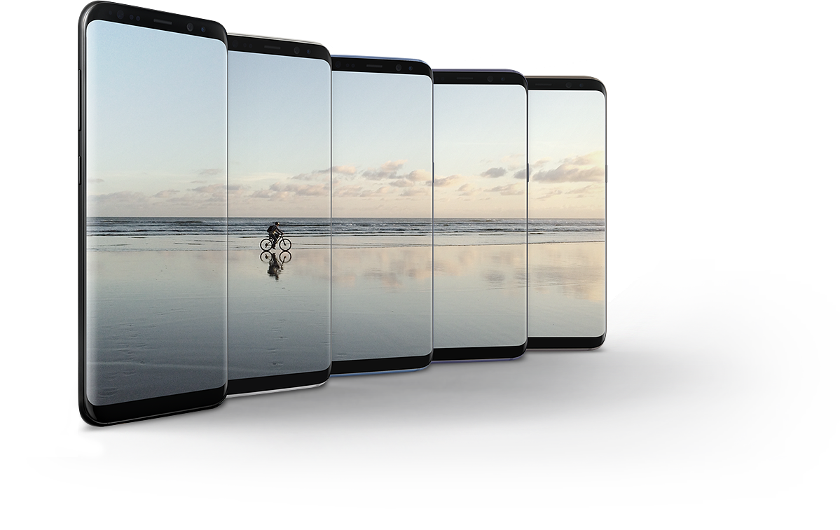 Multiple Galaxy S8’s stand in unison to display a continuous image