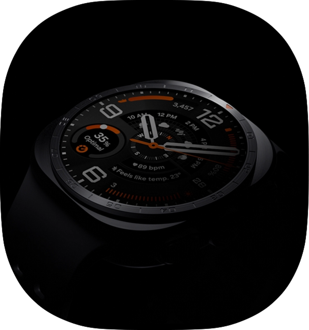 Galaxy Watch Ultra2 silhouette emerging from darkness.