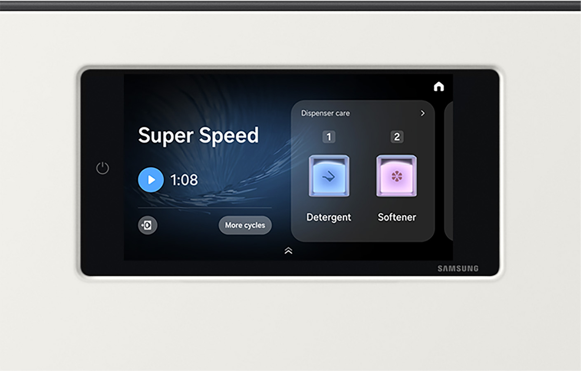 The upper display of the washer and dryer shows various options including Normal, AI Opti Wash & Dry, and Super Speed.