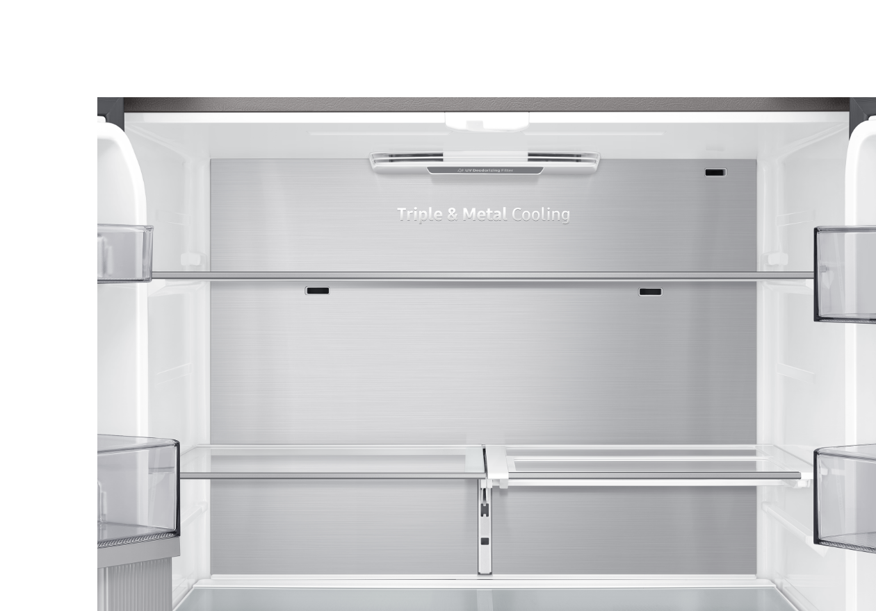 This is a mood light image inside the Bespoke Refrigerator Family Hub +.