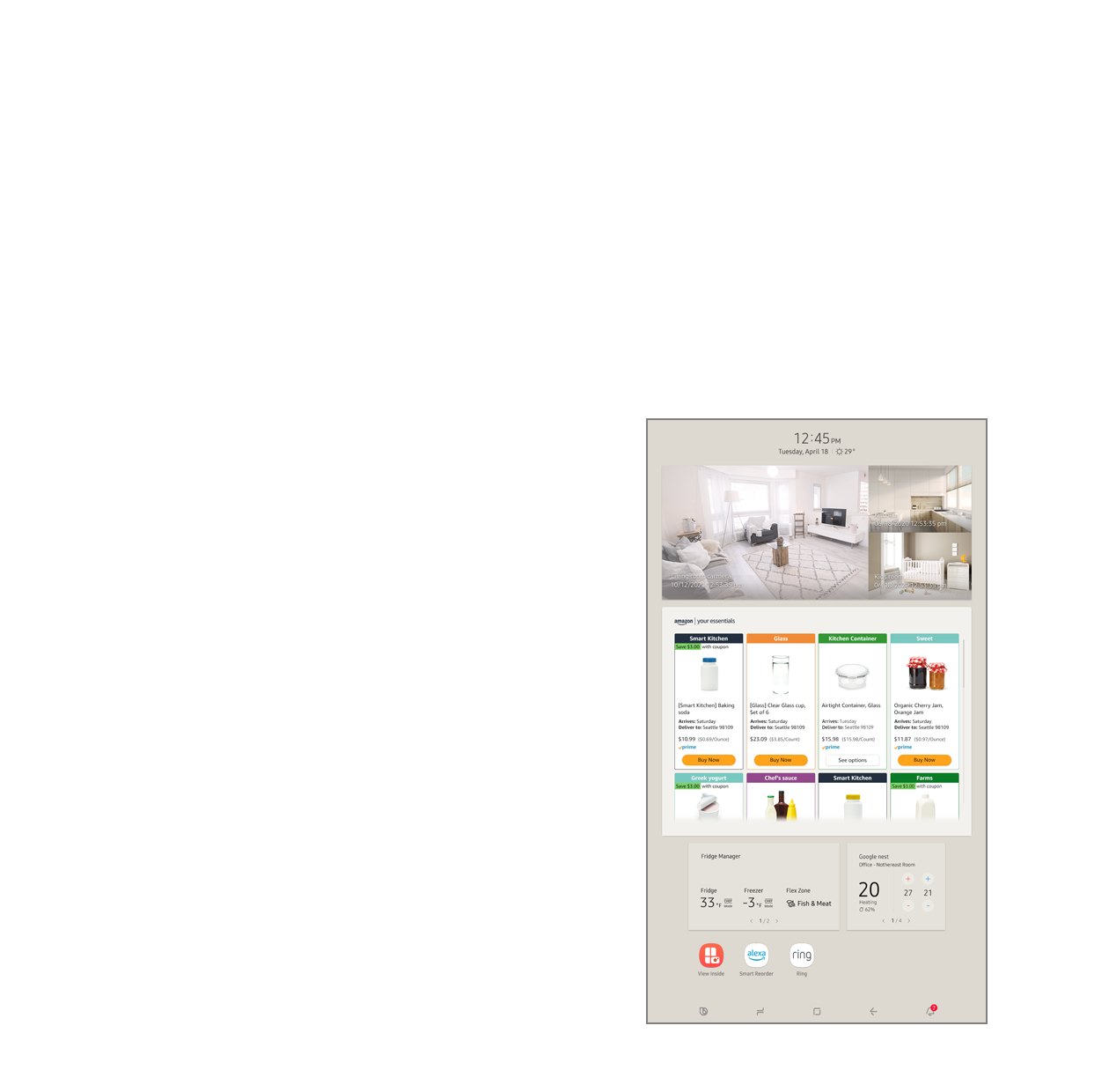 This is an image of the Amazon Your Essentials app that is exposed to the display outside the Bespoke Refrigerator Family Hub +.