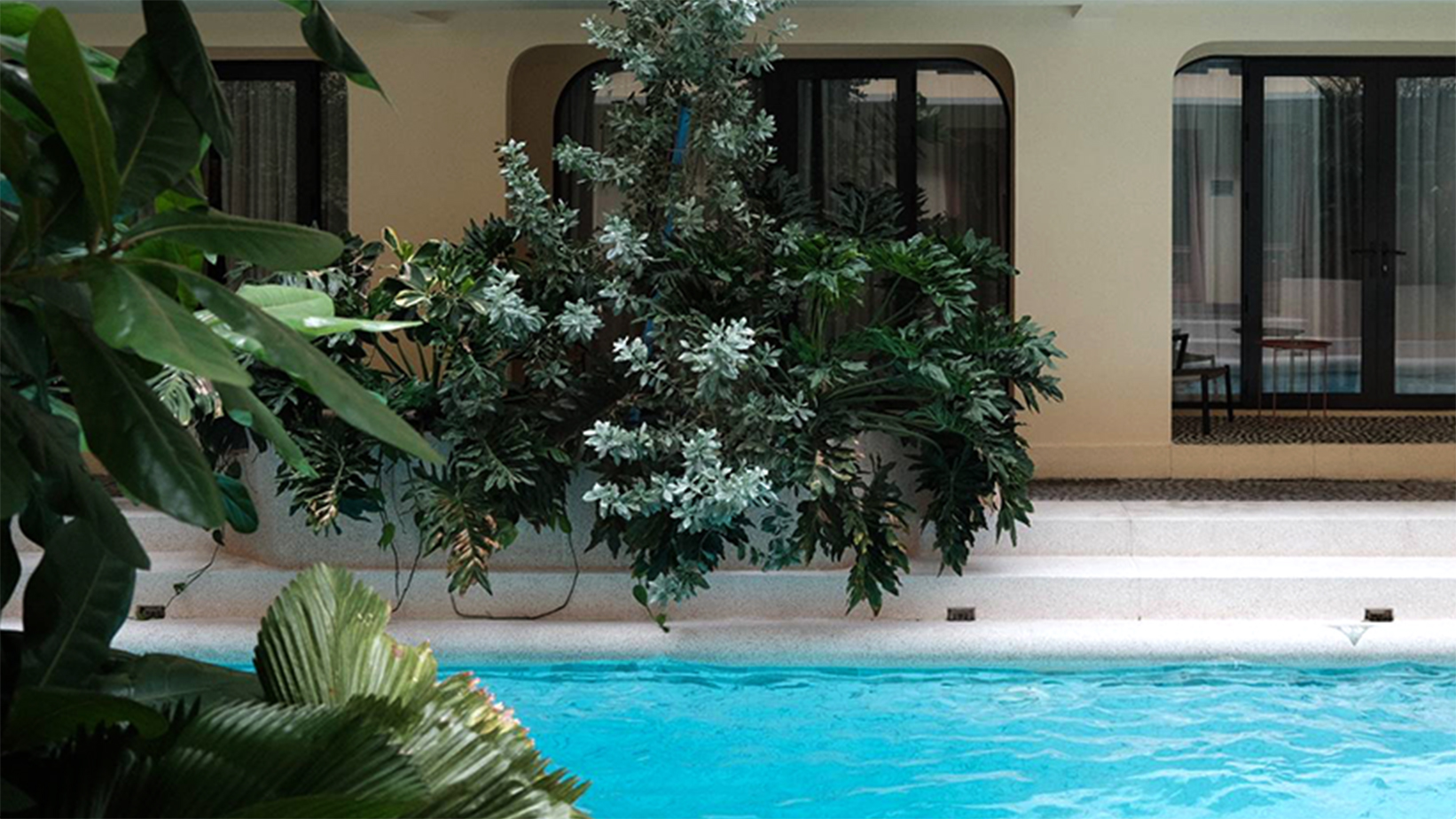 A swimming pool in a Bangkok hostel.