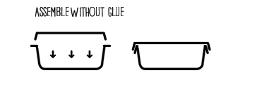 Wing structure Assemble without glue - An illustration shows how the lid is designed to form a cover.