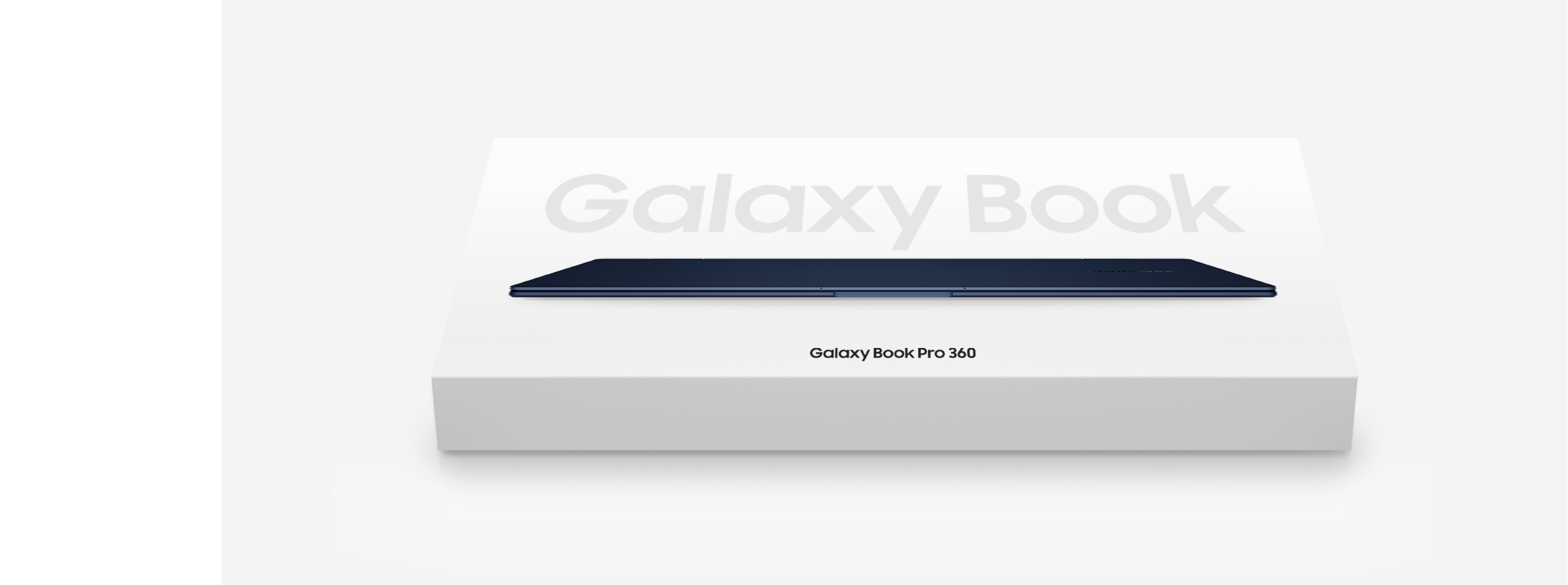 Two cuts are rolled. One cut is a thin and light package image of the Galaxy Book Pro series, and the other is a slim and compact adapter and cable image.