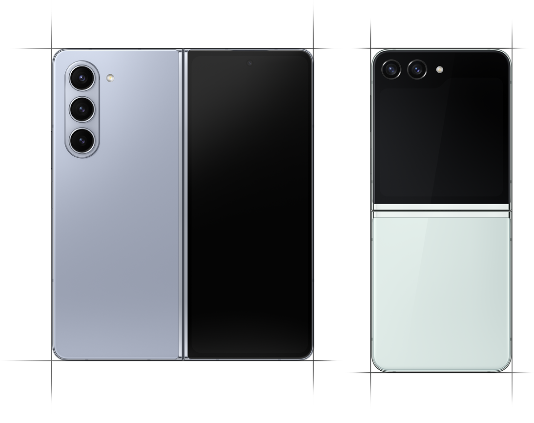This image is of the Galaxy Z Flip 5 and Galaxy Z Fold 5 with the introduction of the Flex Window, where the display and the physical form of the device are symmetrical.