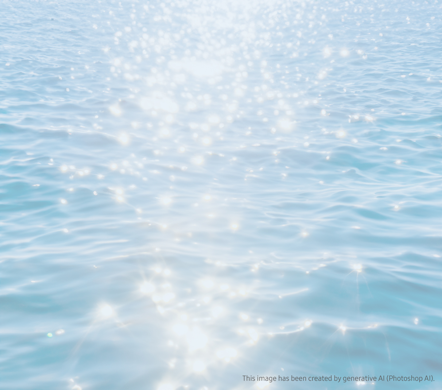 A wide-open Galaxy Z Flip 6 Blue with the camera visible, and a Z Flip 6 Blue in front of it, open at ninety degrees, showing the wallpaper screen. The product background is an image of Light reflected in blue waves with a shimmer. Background image has been created by generative AI (Photoshop AI). 