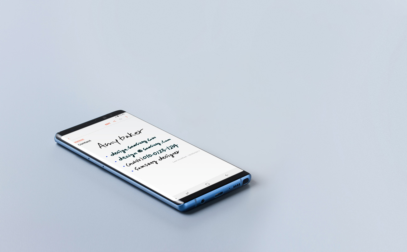An image shows a user writing notes on Samsung Galaxy Note 8.
