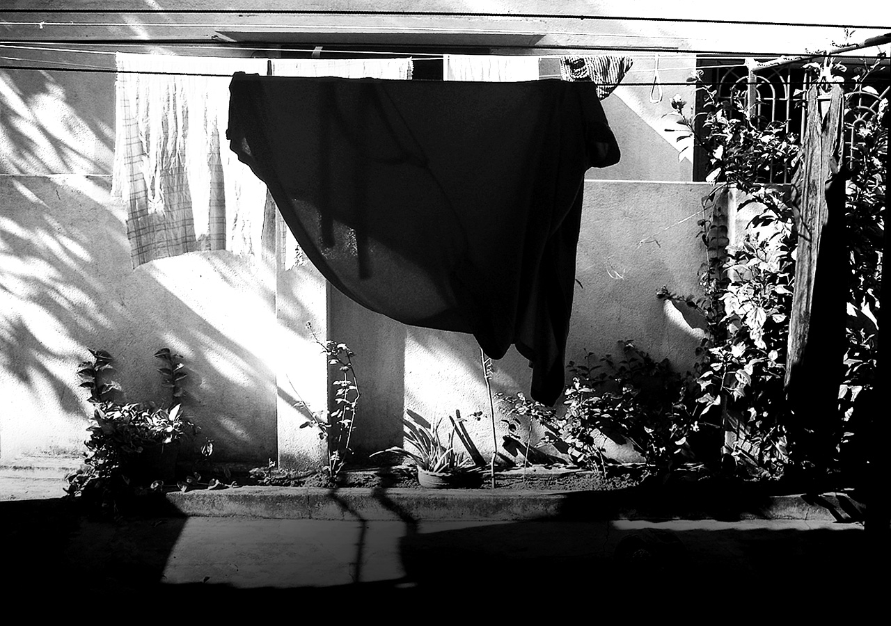 The laundry is hung out to dry in a house, located in India.