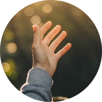 An image of a hand reaching out into sunlight