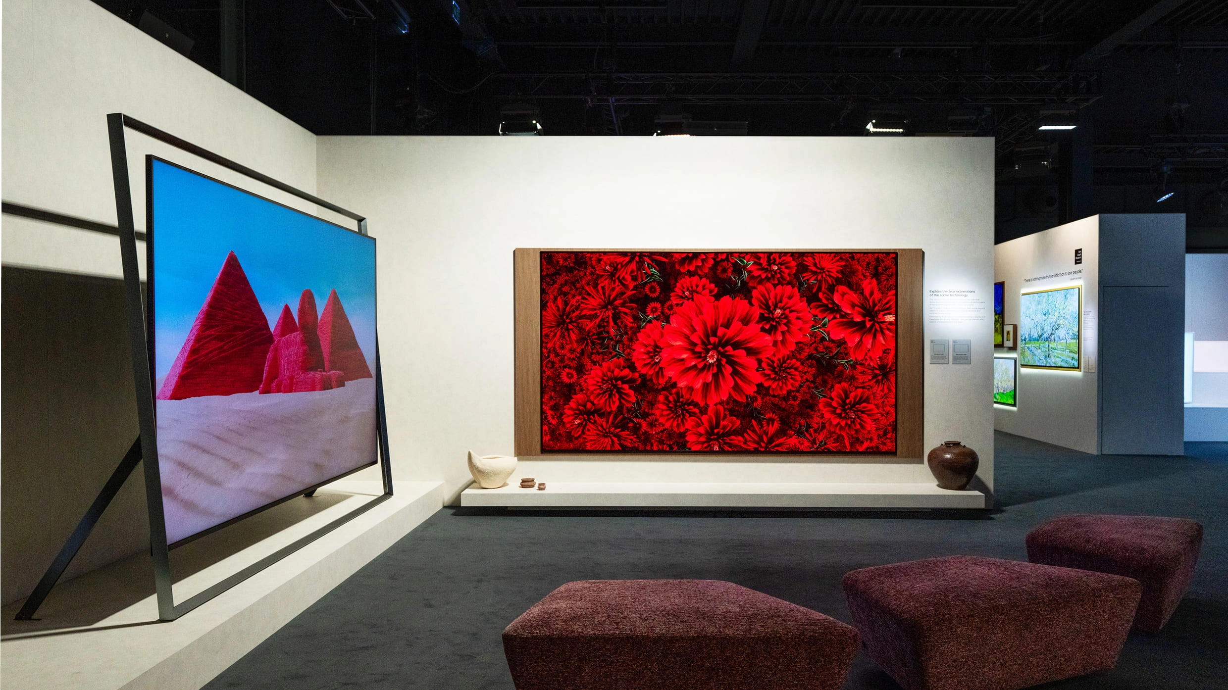 Artful Living section featuring a 130-inch Micro RGB display that fills the wall like a window view.