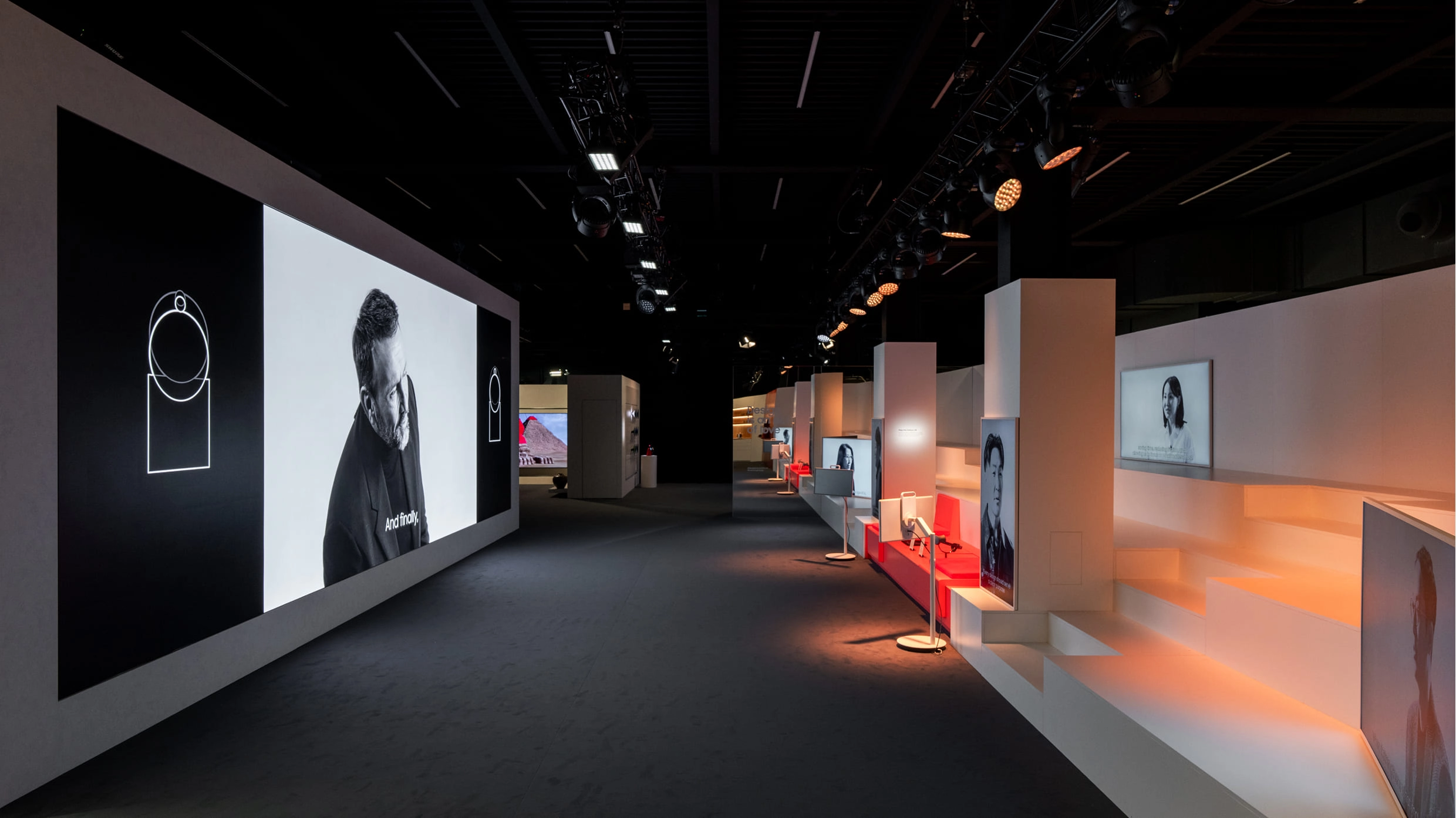 The Forum section featuring a central stage for conversation within the exhibition.