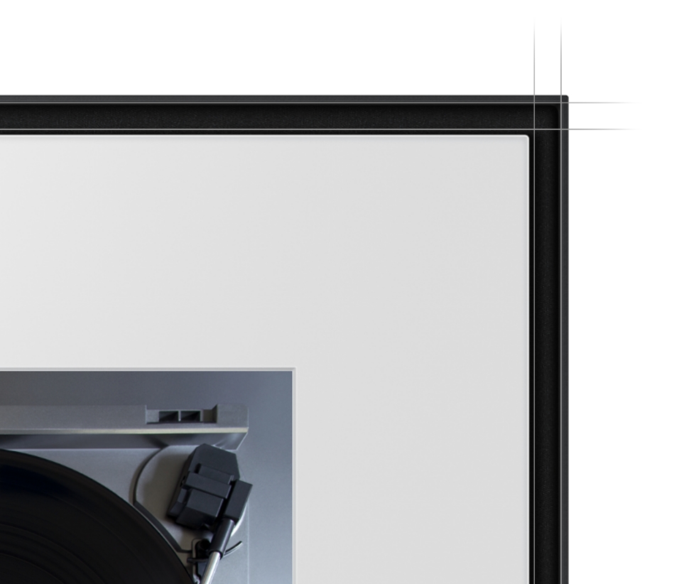 An image with sketch lines showing the gap between the edge of the music frame and the image where the sound is coming from.