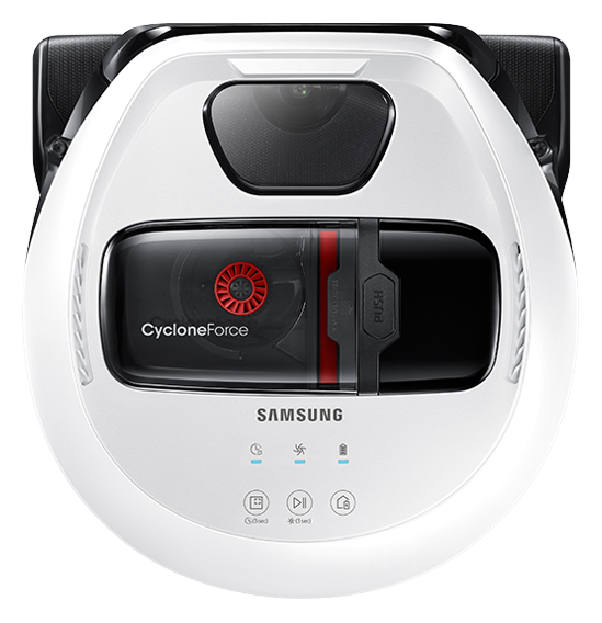 The Stormtrooper POWERbot robot cleaner appears against a space background.