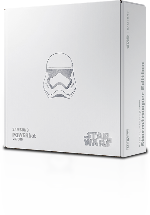 An image shows the packaging for both the Darth Vader and Stormtrooper versions of POWERbot (VR7000).