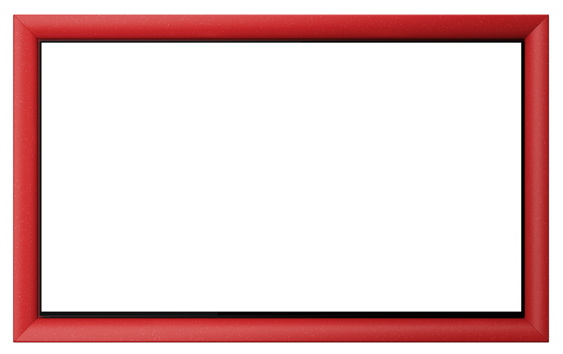 Inside a red frame, The Serif is centered on a pink screen. Blue rings and curved forms, along with pink cloud-like shapes, circles, and rectangles, are projected onto the screen or float around The Serif.