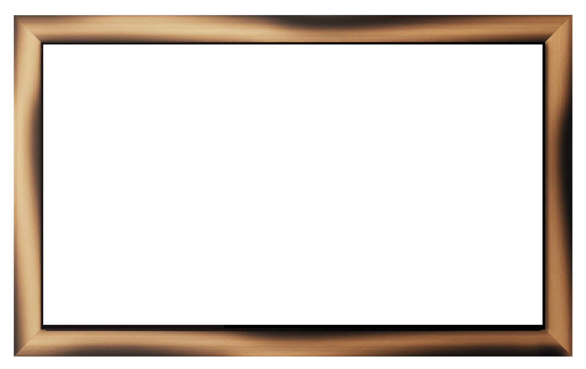 Inside a brown wood-grain frame, a partially open Galaxy Book6 Ultra is shown. Black stems and leaves grow across its black-and-white screen and keyboard, with round black fruit-like shapes floating above.