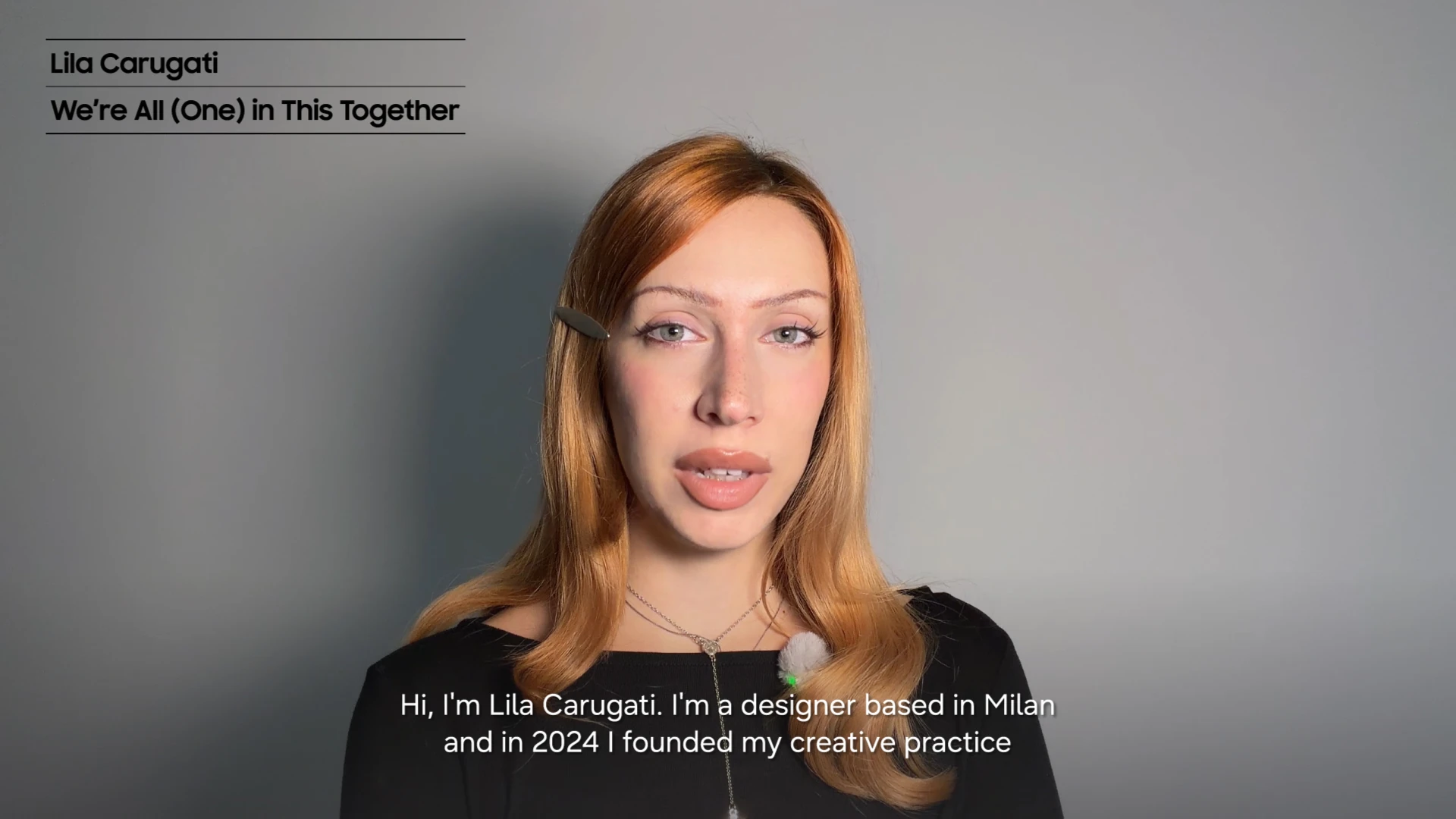 Thumbnail for an artist interview introducing WE’RE ALL(ONE) IN THIS TOGETHER by Lila Carugati.