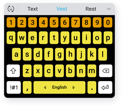 A screen that shows the Samsung Keyboard comes up, and five different versions of the keyboard can be seen by pressing the buttons on the left and right sides of the device.