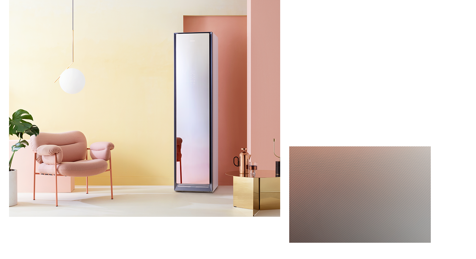 에어드레서 골드 미러 제품 이미지입니다. / 에어드레서 골드 미러 도어의 디테일 이미지입니다.