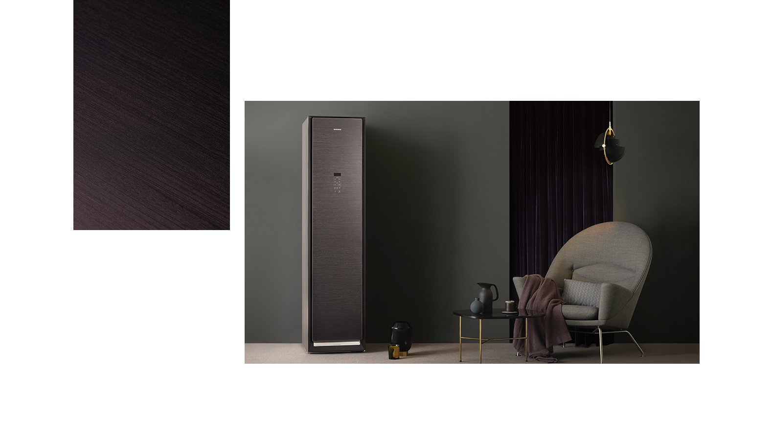 에어드레서 우드 브라운 제품 이미지입니다. / 에어드레서 우드 브라운 도어의 디테일 이미지입니다.