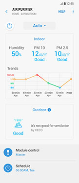 스마트폰 앱과 연동된 삼성 큐브의 이미지입니다.