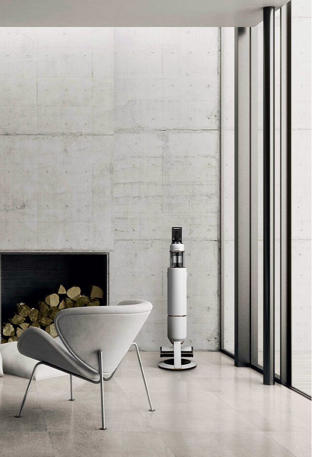 생활 공간과 자연스럽게 어우러지는 삼성 비스포크 제트 화이트 제품의 이미지입니다.