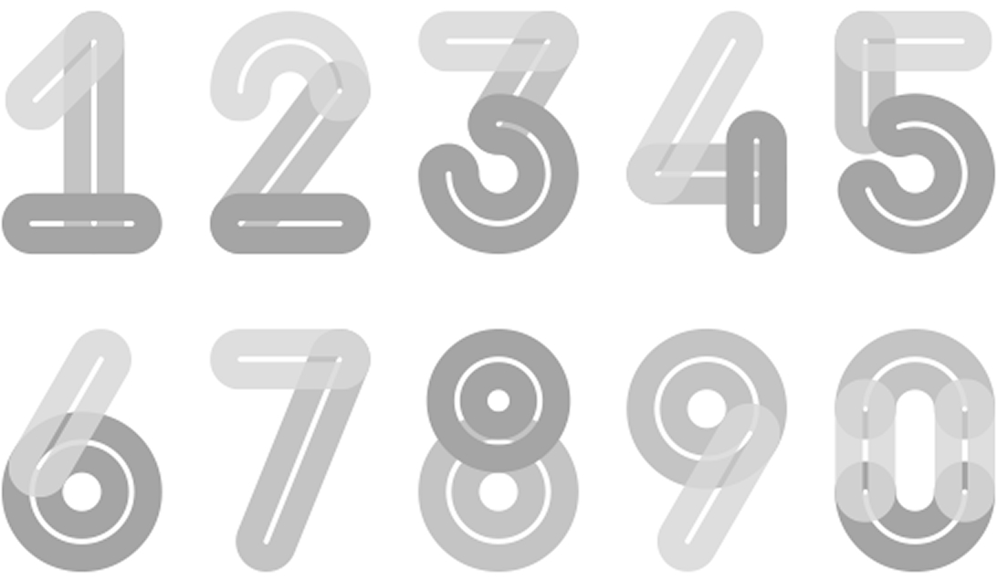 왼쪽부터 1, 2, 3, 4, 5, 6, 7, 8, 9, 0의 회색 숫자들이 순차적으로 컬러 라인으로 변하는 모션이 적용된 이미지.