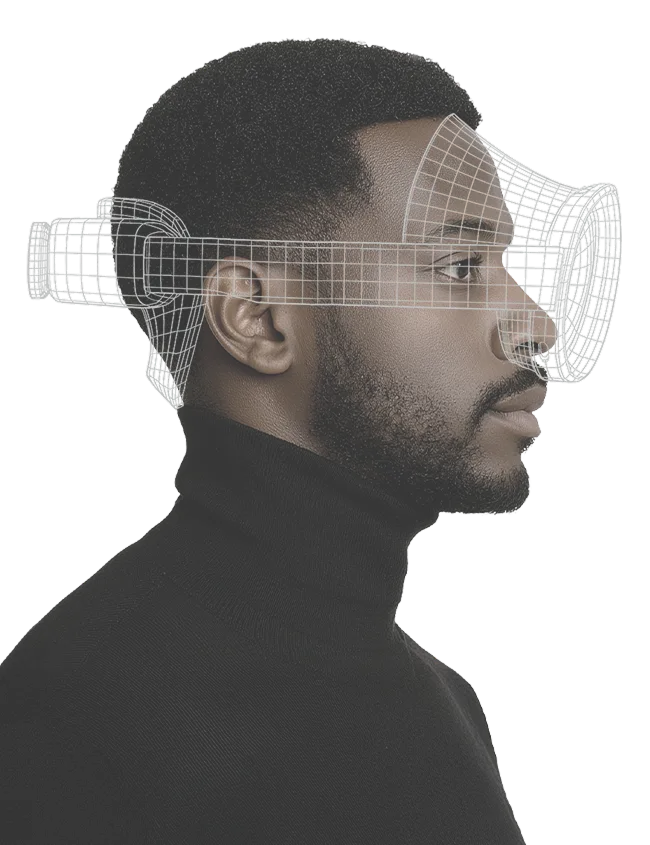 인물이 짧은 머리를 한 검은 피부의 남성으로 변환되는 삼성 갤럭시 XR 이미지.