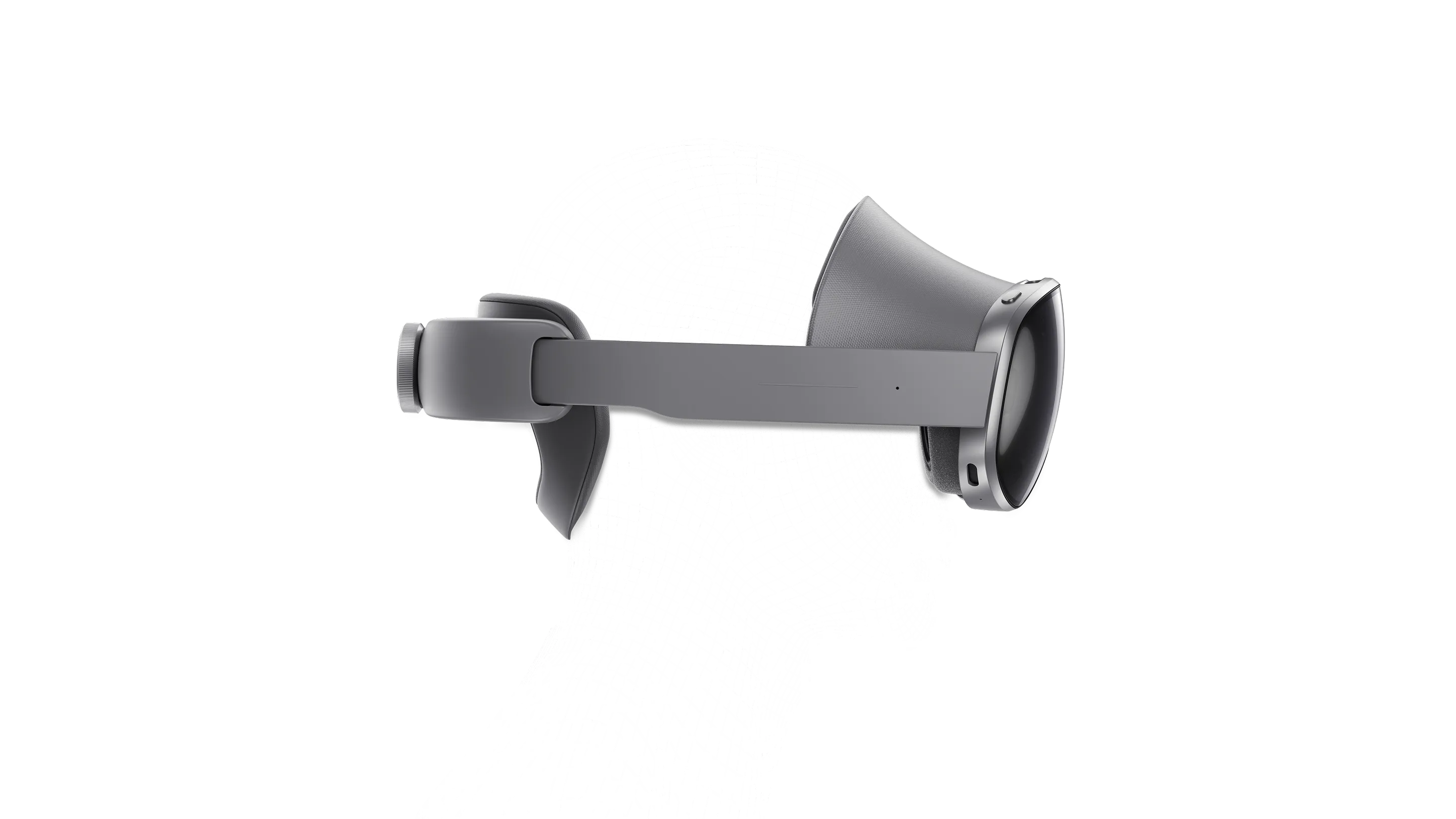 인물의 메시 라인 위에 삼성 갤럭시 XR 제품을 착용한 연출 이미지.