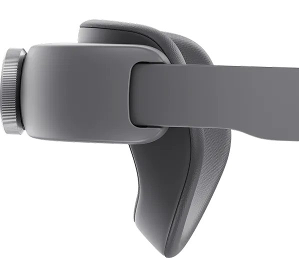 삼성 XR 헤드셋의 뒷통수 지지대 부분이 머리 각도에 맞춰 조절되는 가동성을 보여주는 이미지.
