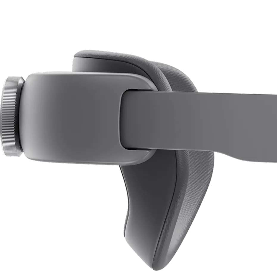 삼성 XR 헤드셋의 뒷통수 지지대 부분이 머리 각도에 맞춰 조절되는 가동성을 보여주는 이미지.