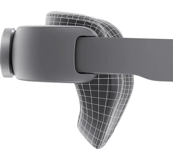 삼성 XR 헤드셋의 뒷통수 지지대 부분이 머리 각도에 맞춰 조절되는 가동성을 보여주는 이미지.