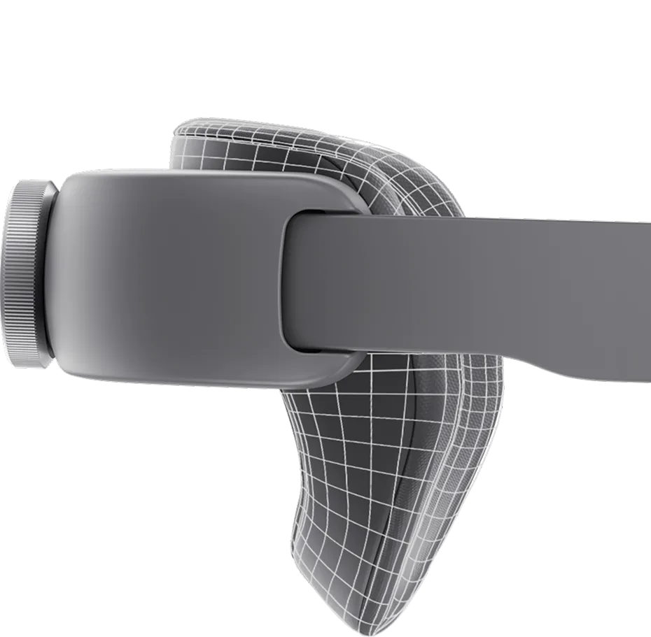 삼성 XR 헤드셋의 뒷통수 지지대 부분이 머리 각도에 맞춰 조절되는 가동성을 보여주는 이미지.