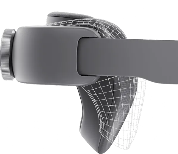 삼성 XR 헤드셋의 뒷통수 지지대 부분이 머리 각도에 맞춰 조절되는 가동성을 보여주는 이미지.