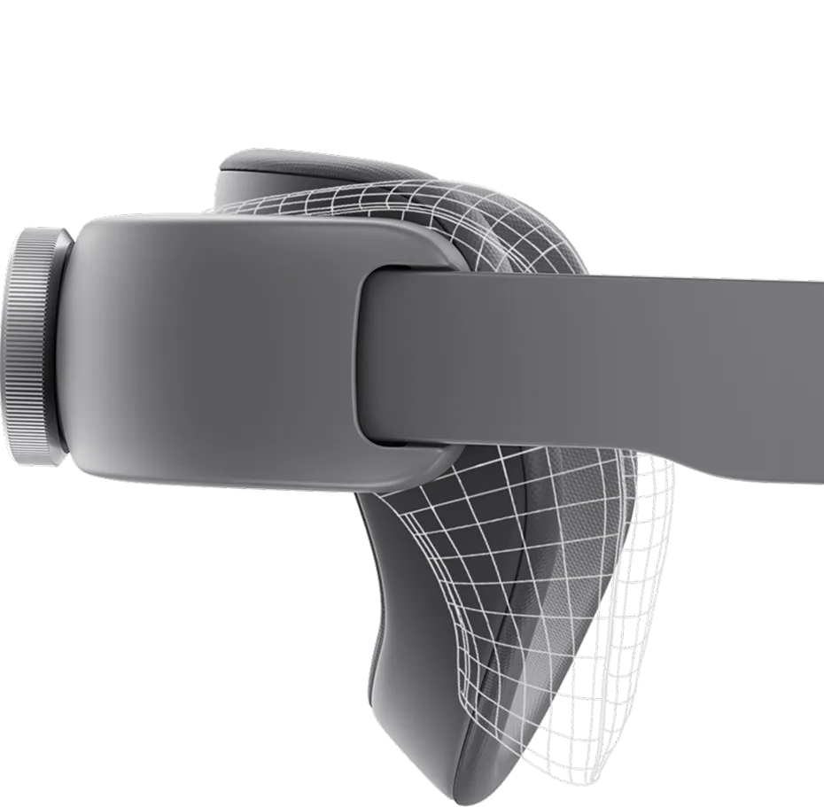 삼성 XR 헤드셋의 뒷통수 지지대 부분이 머리 각도에 맞춰 조절되는 가동성을 보여주는 이미지.