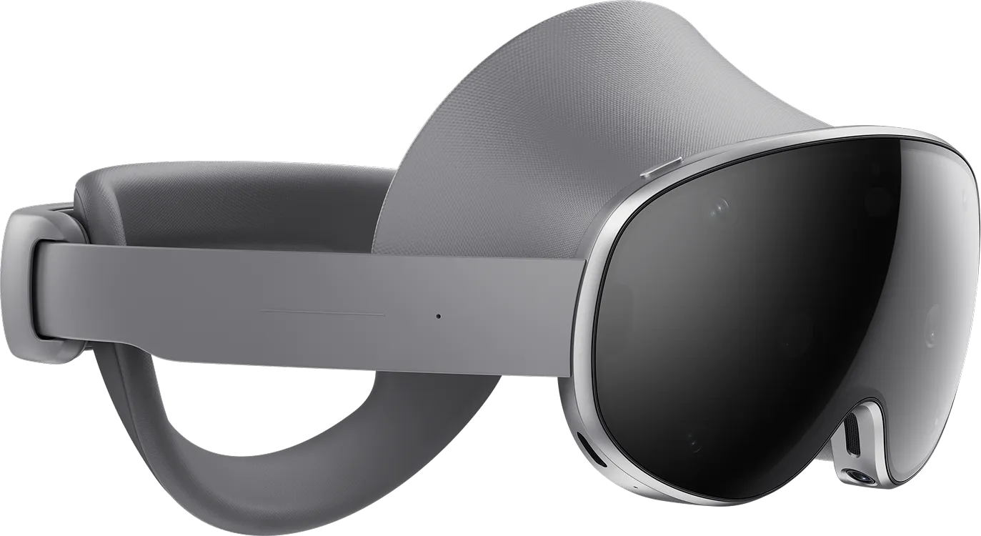 어두운 실버 컬러의 삼성 갤럭시 XR 기기 측면 모습.