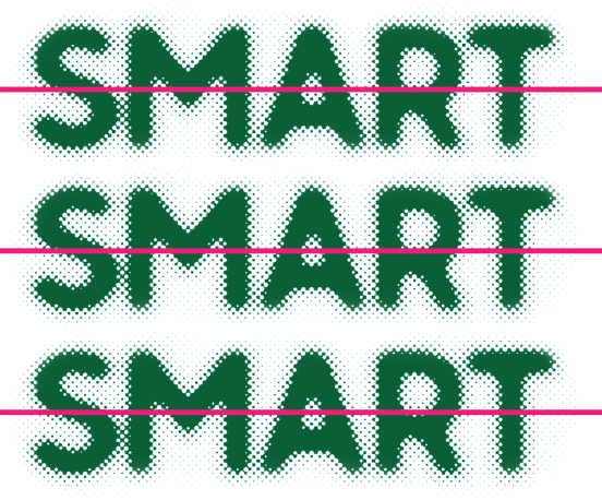 정사각형 안에 가득 적힌 ‘SMART’ 위로 취소선이 그어져 있습니다.